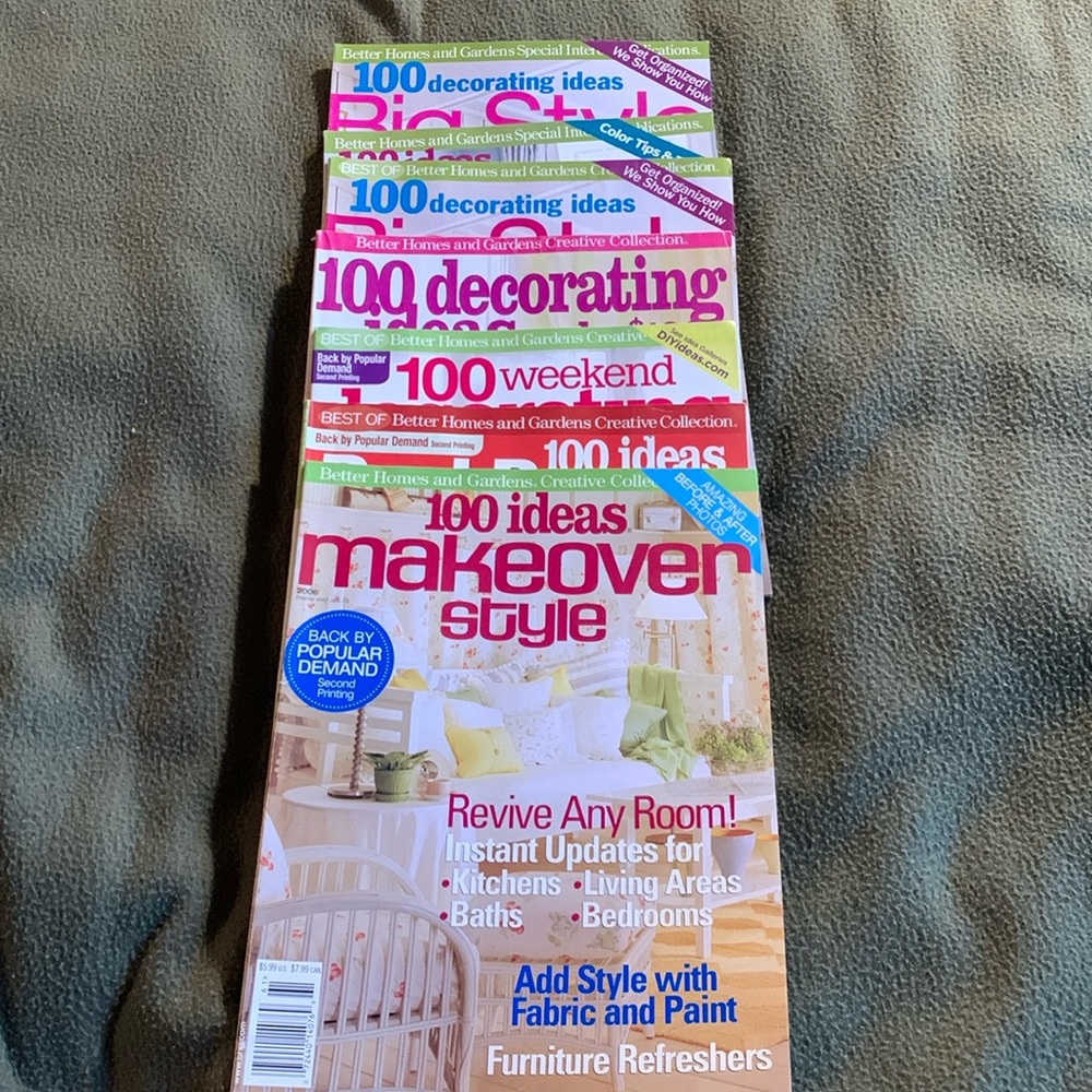 Better Homes and Gardens 7 decorating magazines.  Dates between 2006 and 2013.